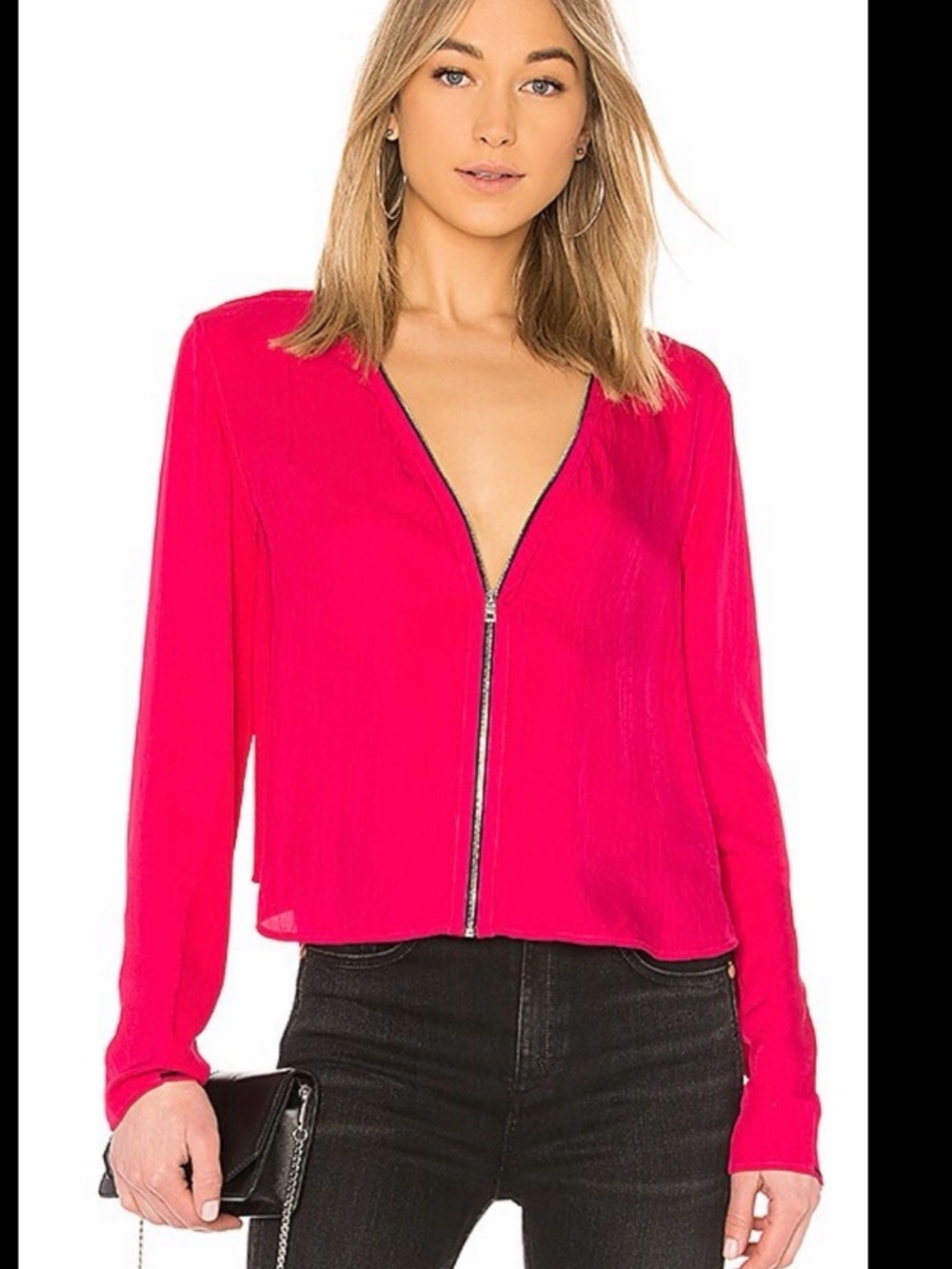 rag & bone Bright Pink Zip Up Spring Bomber Light Jacket with Silver Detail Sz M